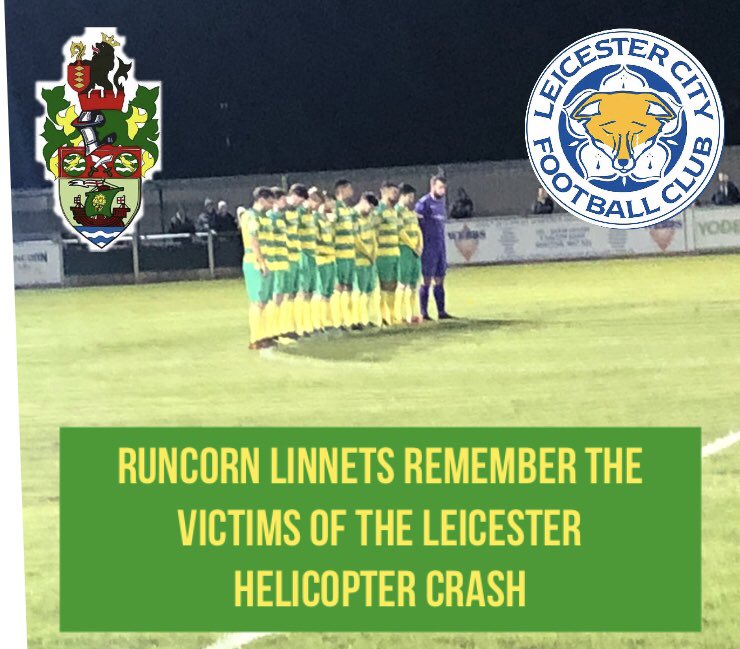 <a href="/RuncornLinnets/">Runcorn Linnets FC</a> remember the victims of the <a href="/LCFC/">Leicester City</a>  helicopter crash 💛💚💙 <a href="/LinnetsUpdates/">Linnets Updates</a>
