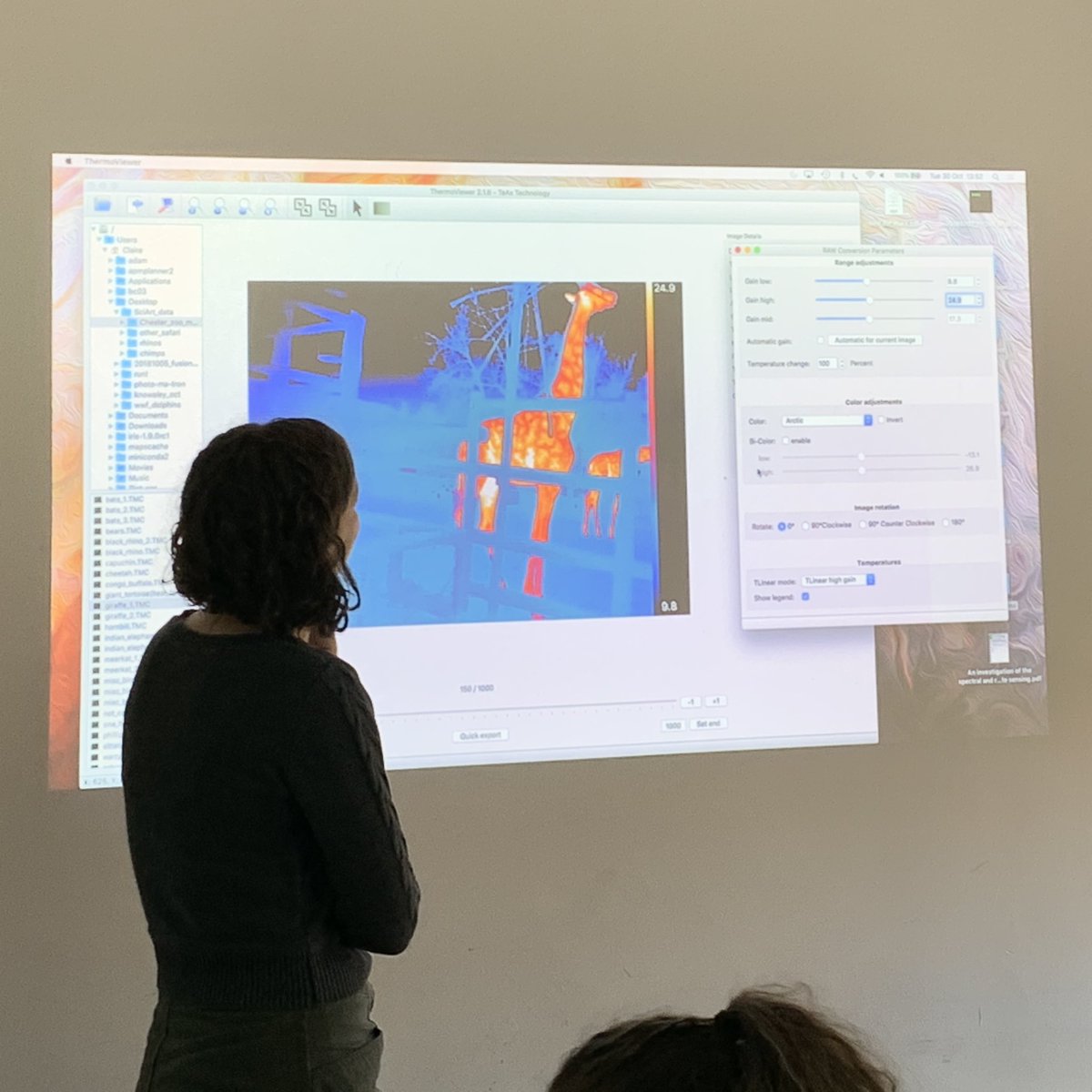 ArtinScienceMA's tweet photo. Today @CBurkeSci introduced us to #Astro_ecology! We experimented with infrared imaging devices & a post-processing software to process data captured with #ThermalCapture devices, similar to how we look at galaxies. These techniques are used to monitor endangered animal species! https://t.co/ITe5tiiSCz
