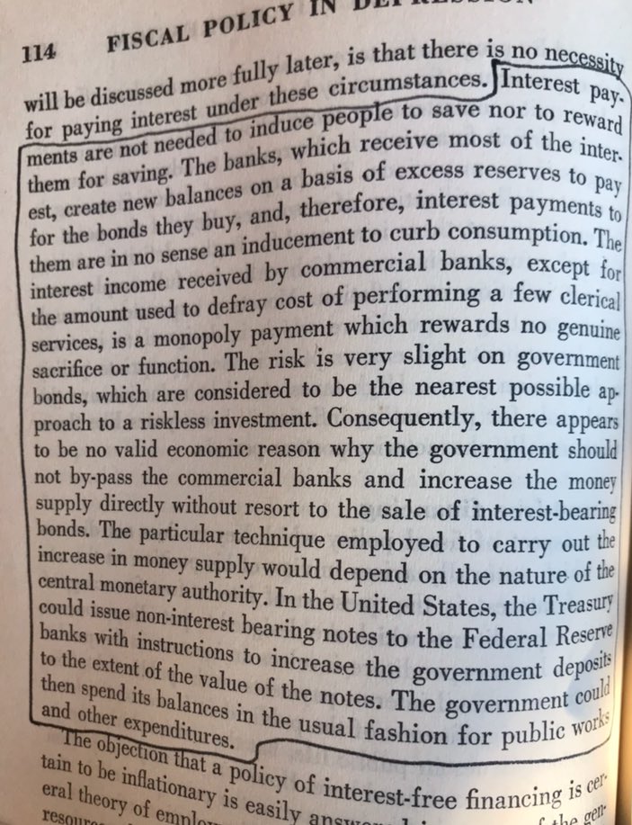 StephanieKelton's tweet image. Dudley Dillard (1948) asks/answers the age-old question: Why is the government paying interest on risk-free government bonds?