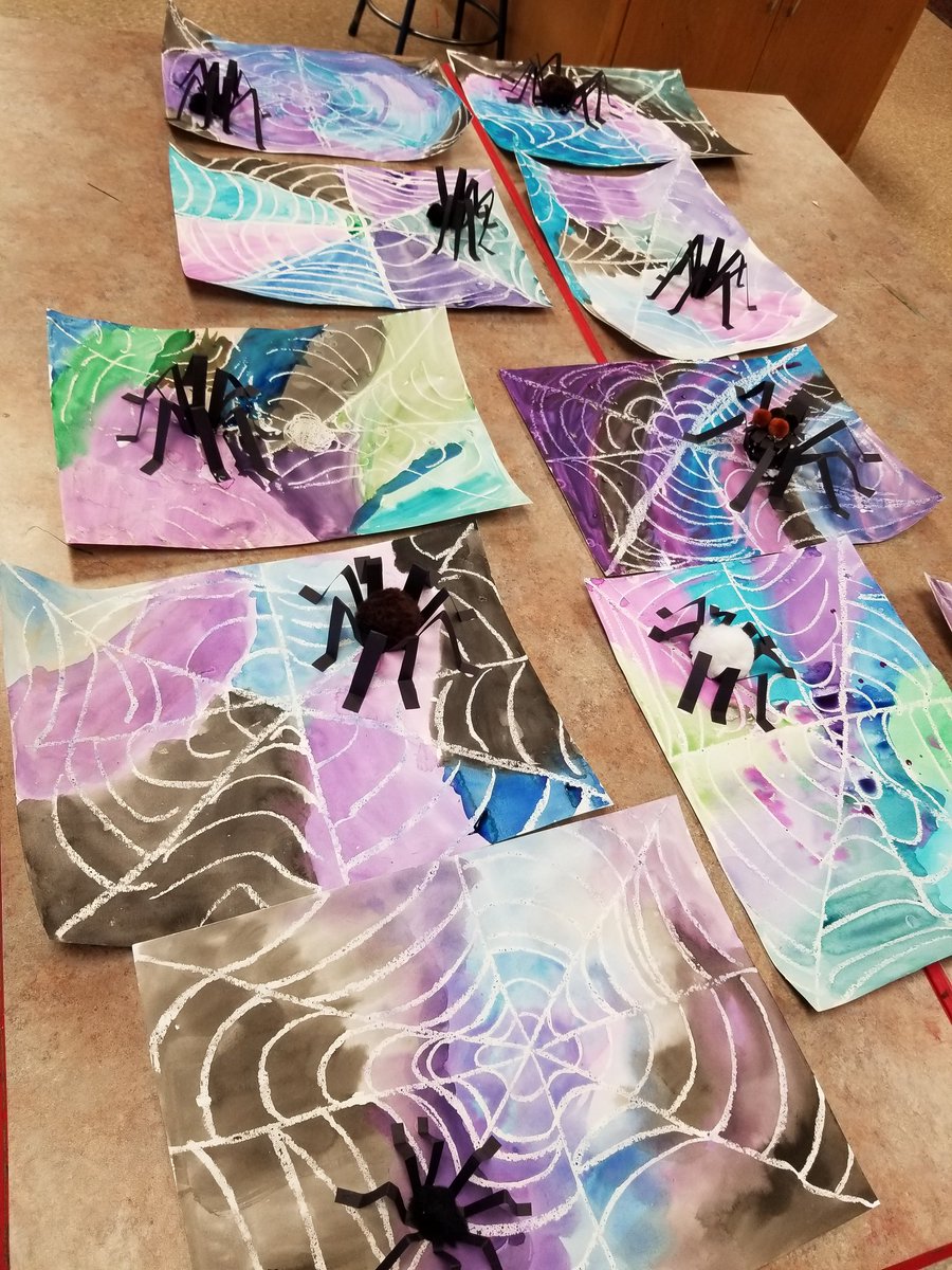 MsGallagherWES's tweet photo. Art club artists worked hard on creating watercolor spider webs with 3D spiders just in time for Halloween! #wesart #artclub #rtsd #wayneart #artmatters #art #watercolor #halloween #spiders https://t.co/tlxIHs0QeV