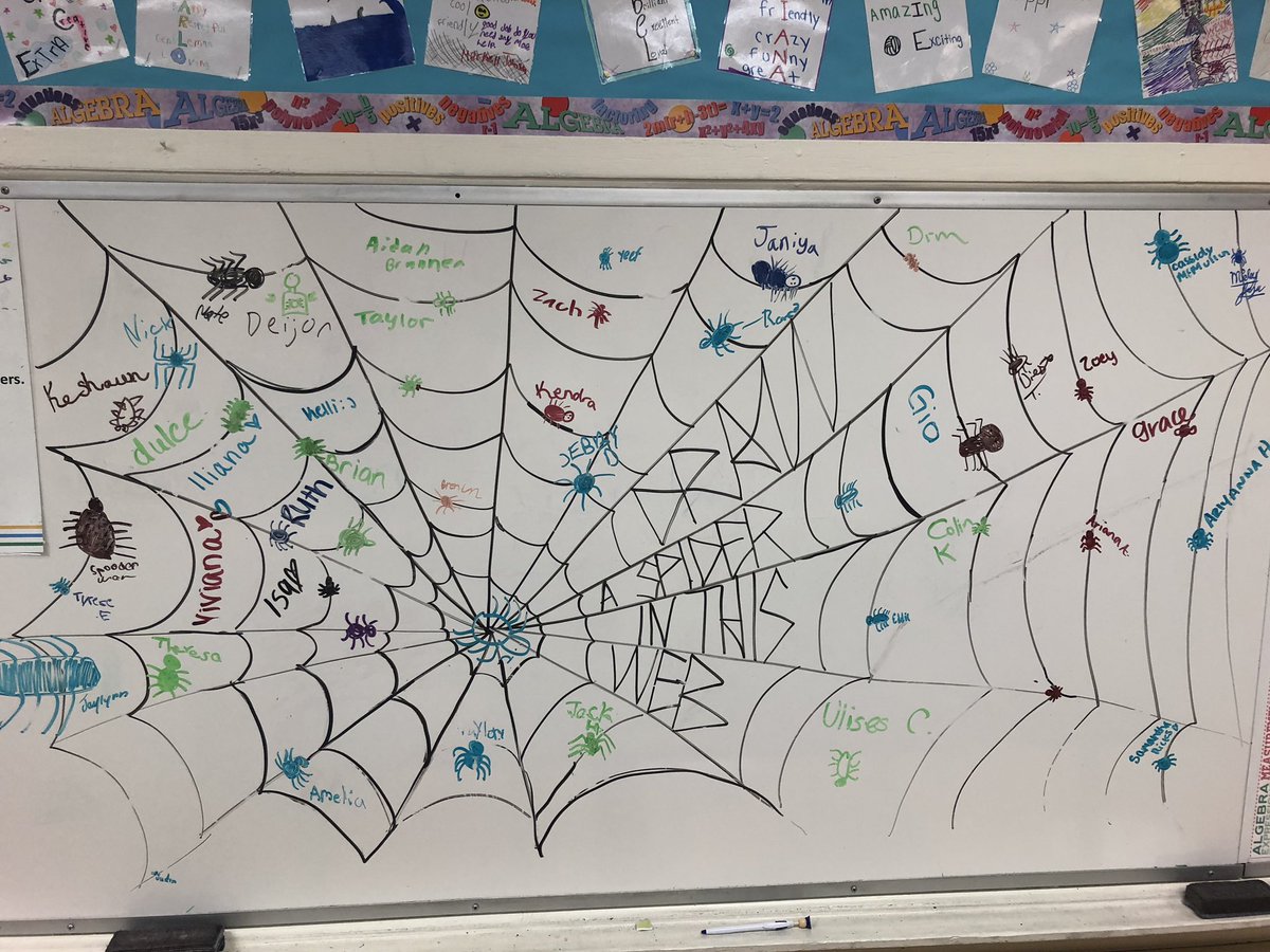 MrsAlgebrainiac's tweet photo. Gettin’ our spooky on! 🕷🕸🦇🎃 If you’re in class before the bell rings, you can add to our creation! Inspired by @mrskaasa from Instagram. #itsthelittlethings #middleschool #middleschoolerslovedryeraseboards #graffitiwall #buildingcommunity #advisorythings #halloween https://t.co/EtUyRVeEz1