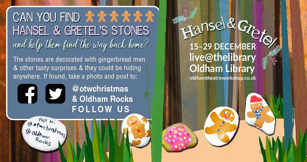otwchristmas's tweet photo. CAN YOU FIND HANSEL & GRETEL'S STONES and help them find the way back home?
If found, take a photo and post to our Twitter and Facebook page: @otwchristmas & Oldham Rocks
*Hidden in and around Oldham
@OTWOldham @OldhamLibraries @GalleryOldham
#OldhamRocksΒ #HanselAndGretel https://t.co/fFvNKmCIeV