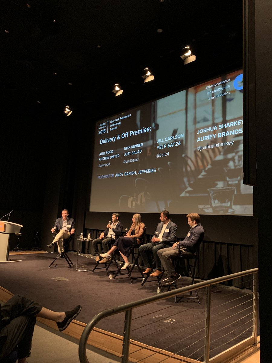 Great panel with <a href="/atulsood/">Atul Sood</a>, <a href="/justsalad/">Just Salad</a>, <a href="/Eat24/">Eat24</a>, and <a href="/aurifybrands/">aurify brands</a> on Delivery &amp; Off Premise. #Tech4Restos  <a href="/CohnReznick/">CohnReznick</a>