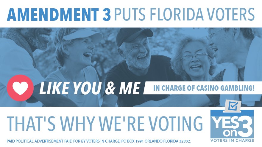 VotersInCharge's tweet photo. 🤔🤔 Why are we voting #YesOn3? 🤔🤔 

Because Amendment 3 returns control of casino gambling decisions to Florida VOTERS, like you and me, just like it should be! LIKE and SHARE if you’re voting #YesOn3 November 6th to put #VotersinCharge!
 
Learn More >> https://t.co/OEE6qZvUrw https://t.co/bfL0sE6xkj