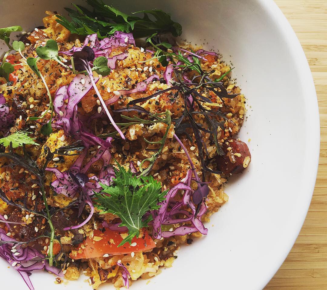 XO and Chinese Sausage Fried Rice with free-range egg &amp; fresh Chop Suey Style vegetables on today! We also have plenty of Hot &amp; Sour Chicken Ramen &amp; a “very Fall” Roasted Root Salad all this week! Stop by today! Open until 7! #yyj #yyjfood #victoriafoodie #pang #yyjeatslocal
