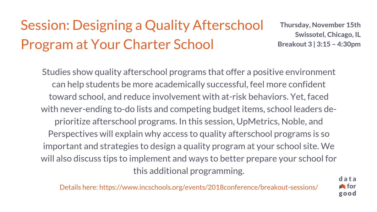 upmetricsapp's tweet photo. Will you be attending #INCSConf2018? Join @VinayMullick, @jasonronai (@BeNobleSchools), and 
Antoinette Self (@PCSEDU) for a breakout session on designing quality #afterschool programming: https://t.co/VPvCZD8H73
#afterschoolworks https://t.co/drRwdSuEKe