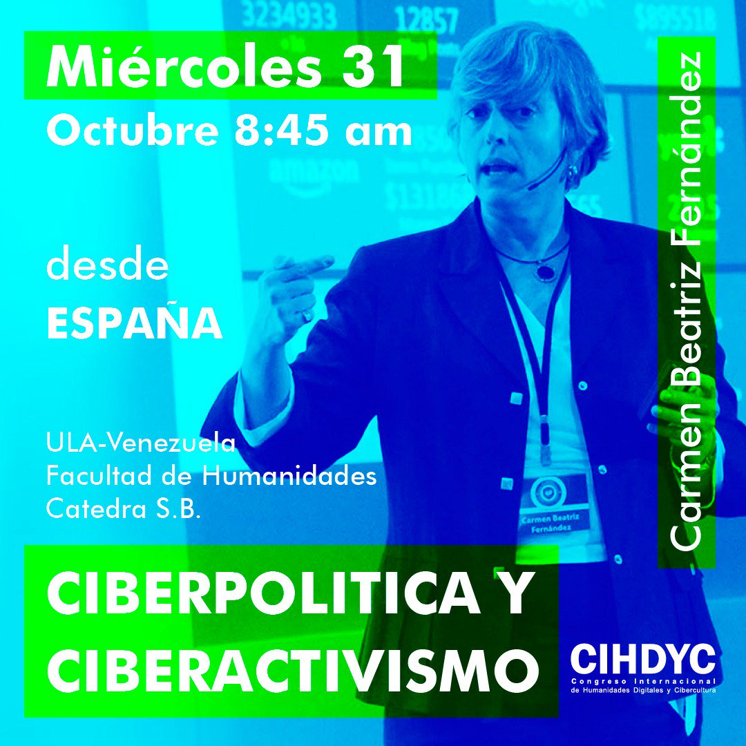 Recuerda que mañana 31 de octubre a partir de las 8:45am, la conferencia de Carmen Beatríz Fernández.
Puedes seguirnos en vivo por la dirección del Streaming 
cihdyc.ula.ve #ula #cihdyc #Mérida #Política #Ciberpolítica
