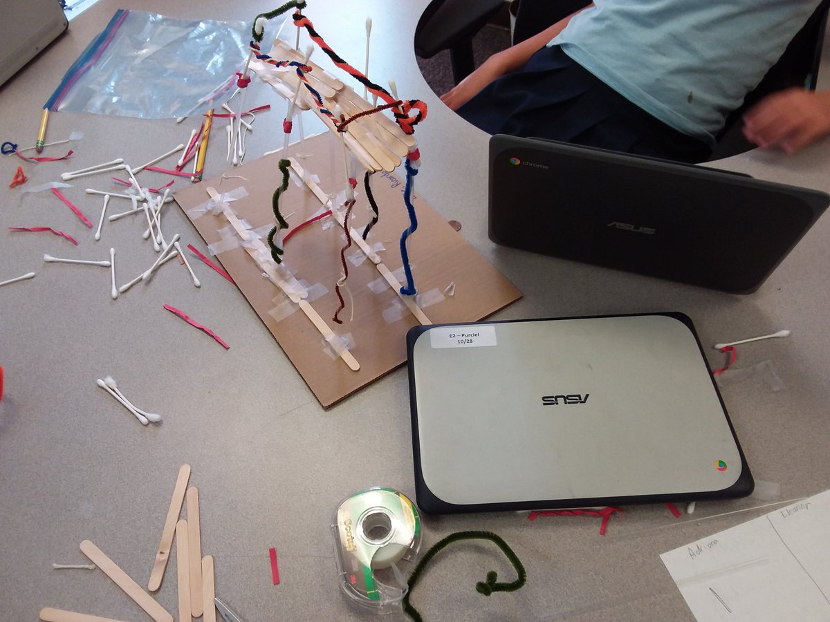 Fourth Graders working together on a bridge building challenge!