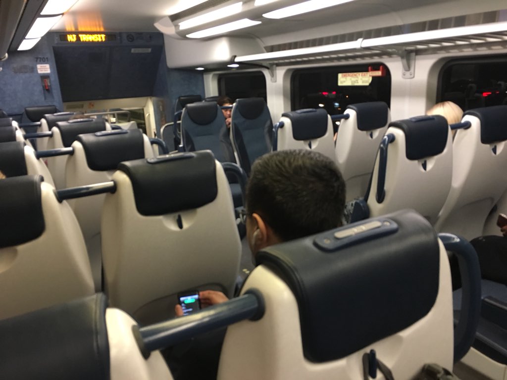 calenna's tweet photo. @NJTRANSIT_MOBO update. Massive delays affected all NJTransit trains. Delays of 30-50 min. Hedged my bets &amp; waited for the 5:31 MSU train. Got on at 6:10. At PABT bus lines for #66 bus out of control. Stay the course, train peeps, and wait for your train. Mine is pretty empty now https://t.co/tJTG34bpCU