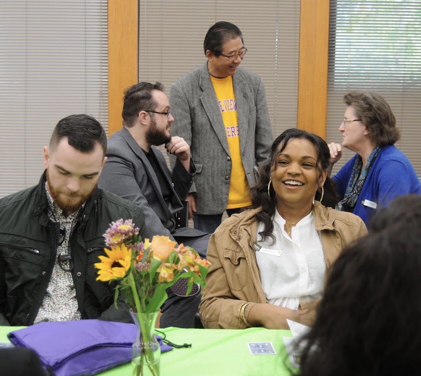 PathwaysPv's tweet photo. Recent (and not-so-recent) English alumni enjoy food and friends at the PV English Pathways Luncheon. #pvenglishpathways #pvamu #pvamuhomecoming https://t.co/2Rba1jhfC4