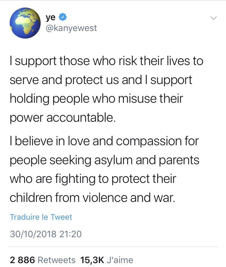 Sobermedia's tweet photo. [NEWS] 

Dans une série de tweets, Kanye West explique qu’il souhaite prendre ses distances avec la politique. Selon lui, il a été manipulé pour répandre des messages auxquelles il ne croit pas. Ce dernier prône la compassion pour les immigrés et l’amour en général. https://t.co/9vjAl2n6Du