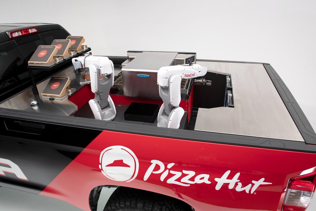 Toyota's tweet image. Coming in hot! The always fresh #Tundra Pie Pro turning out even fresher @pizzahut pizzas! #SEMA2018