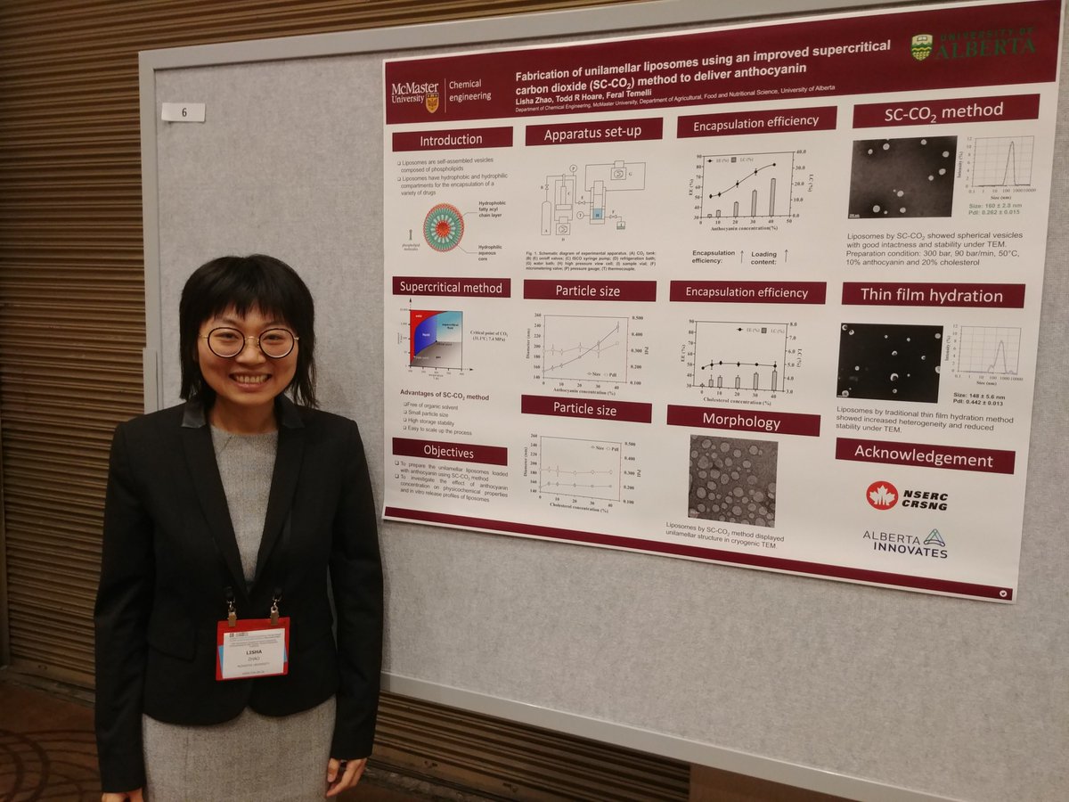 HoareLab's tweet photo. Great jobs by Michael @MMajcher2017, Eva, and Lisha presenting their work at the poster session at #CSChE2018 @CIC_ChemInst.  The biomaterials/drug delivery corner of the poster session was small but mighty! (sorry for interrupting your line of posters though @ShoichetLab 🙂) https://t.co/N8qC2wCaKU