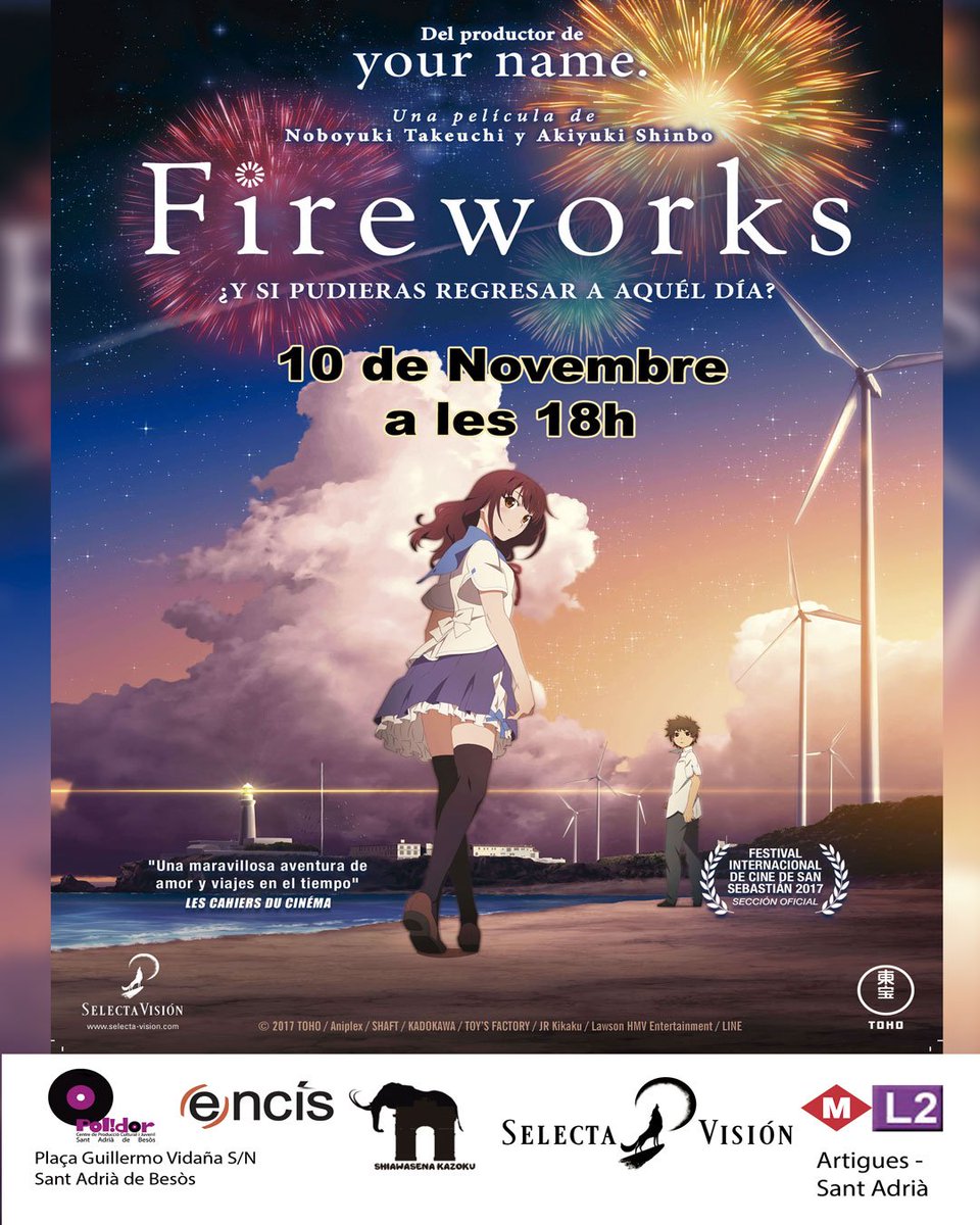 sk30815's tweet photo. El próximo día 10 de noviembre os esperamos en @PolidorSAB para ver una de las novedades del catálogo del Salón del Manga de @selectavision Fireworks. 

#fireworks #yourname #anime #proyeccion #film #pelicula #salondelmanga #cultura #racons930 https://t.co/xFOWxgu11I