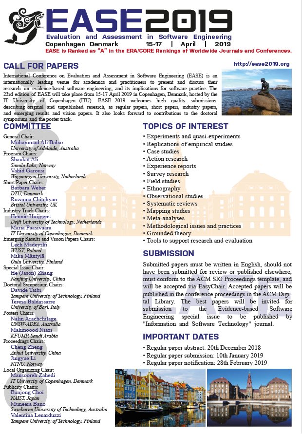 #ease2019 #CallforPapers #cfp