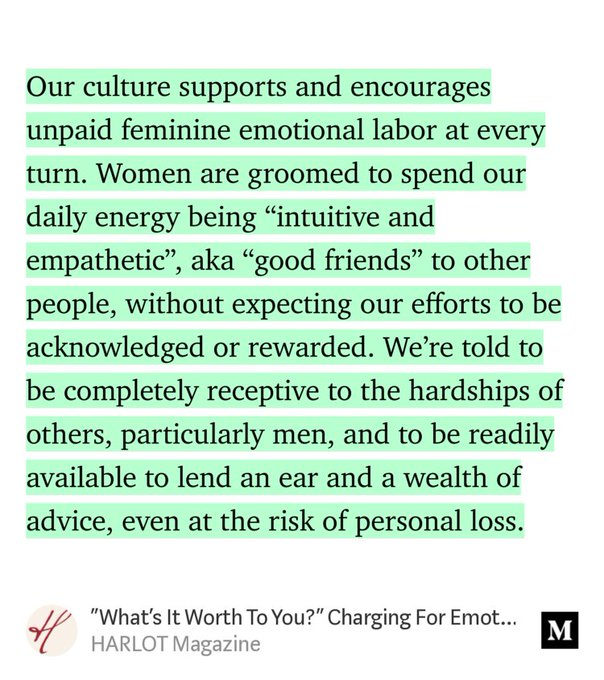 "'What's It Worth To You?' Charging For Emotional Labor Is An Inherently Feminist Act" - HARLOT Magazine<a href="/tag/asshole"class="tags"><span>#asshole</span></a><a href="/tag/dramaqueen"class="tags"><span>#dramaqueen</span></a><a href="/tag/dontbelievethehype"class="tags"><span>#dontbelievethehype</span></a><a href="/tag/creeper"class="tags"><span>#creeper</span></a>