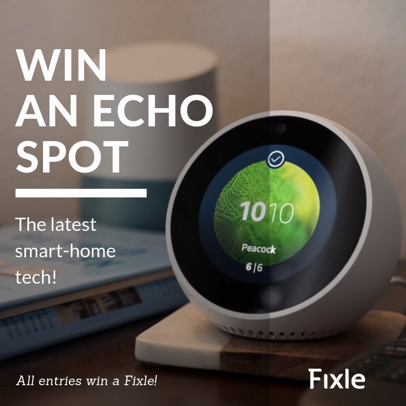fixleau's tweet photo. WIN an AMAZON ECHO SPOT! 
Enter now for a 1 in 15 chance to win
Answer a few easy questions and go into the draw to win the latest smart-home tech!
Take the survey here👇
https://t.co/YwuGPqHMJN 
Every entry wins a Fixle 🐾🎉
🐾
🐾
🐾
🐾
#fixle #fixleau https://t.co/MYytCoiNB8