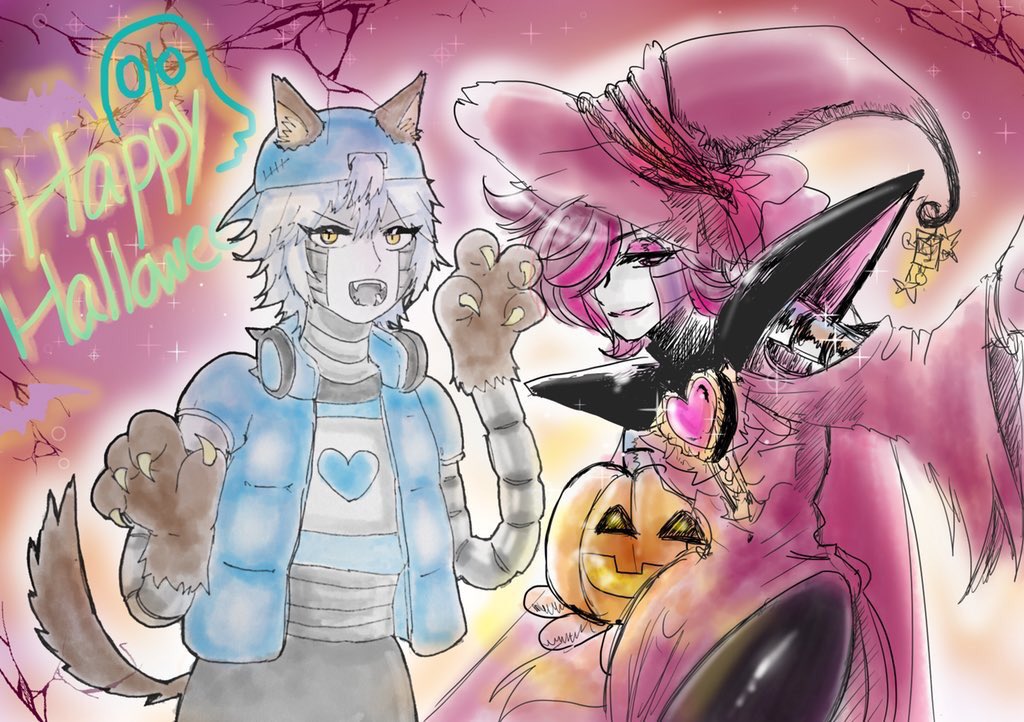 jyukainosippo's tweet image. #AU版地底世界のHalloween
✨🍷🦇狼と魔女で合作したよ🎃✨

スワナプ→ぴーちゃん@motitonuko 
トン→Aokeita

昨日のご飯のあとに合作しました！参加ありがとうー！