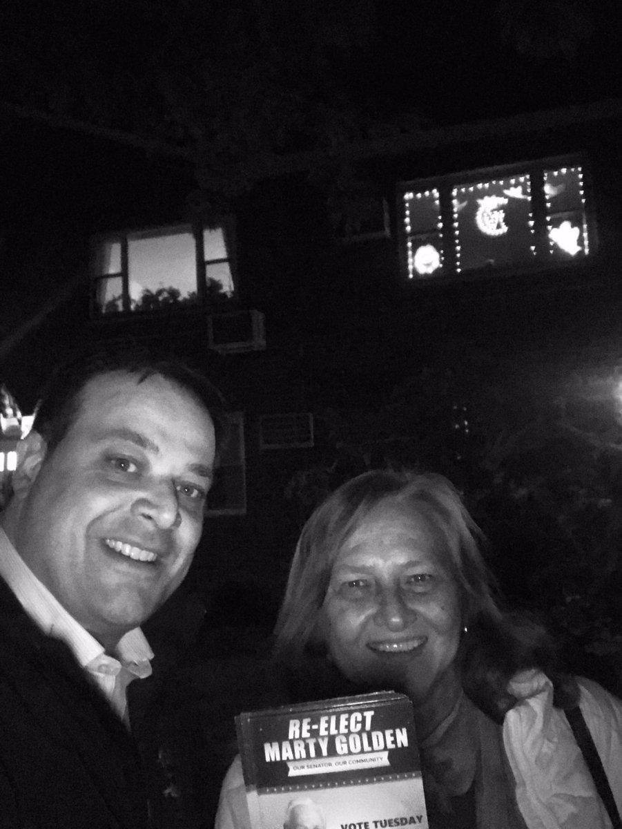 JohnQuaglione's tweet photo. Door to door tonight in #BathBeach in support of re-electing Senator Marty Golden - one week until Election Day. #ImWithMarty #HalloweenEve with @VictoriaDiSalvo cc: @Marty4Senate  @SenMartyGolden https://t.co/TWD4VjaeR6