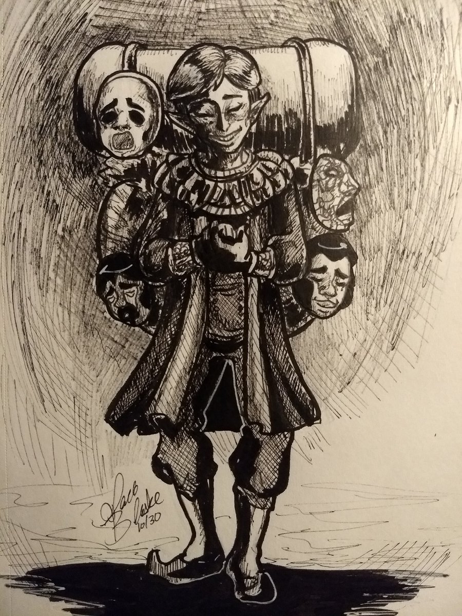 Day 30: Happy Mask Salesman
Have you been mat with a terrible fate? 🌚🌚🌚
#inktober #Linktober2018 #linktober #art #happymasksalesman #majorasmask #Nintendo #inktober2018 #creepy #mysterious