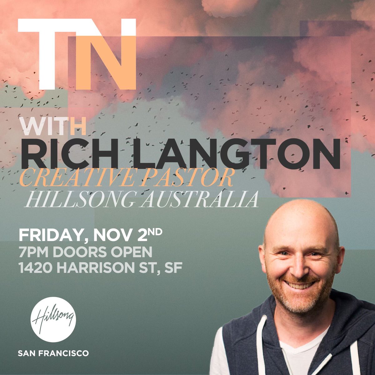 Hillsong_SF's tweet photo. #TMNGHT is on this Friday and we have a very special guest! Our Creative Pastor from Hillsong Australia Rich Langton will be sharing with us. So be sure to join us - everyone is welcome!
___
TEAM NIGHT | FRIDAY NOV 2
Doors open at 7PM
1420 Harrison St. SF https://t.co/rll0IpwqId