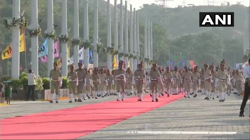 ANI's tweet image. Gujarat: #Visuals from Kevadiya ahead of the inauguration of Sardar Vallabhbhai Patel's #StatueOfUnity