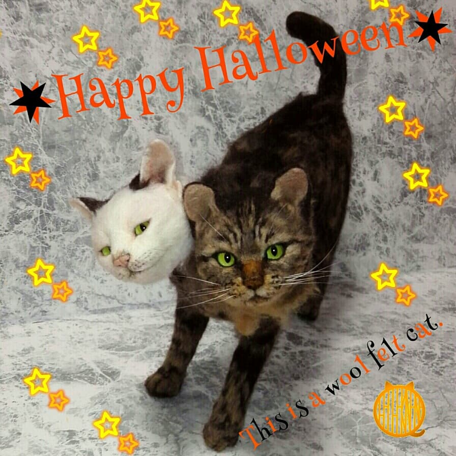 Happy halloween！！ 双頭の猫～！！ This is needlefelted cat. #羊毛