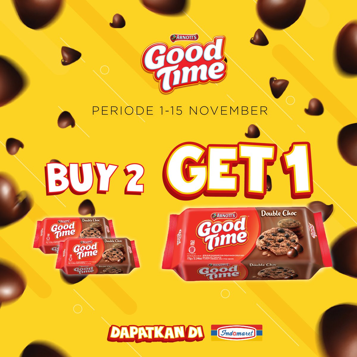Family Time ditemani Biskuit Favorit keluarga pasti bikin #SerunyaLanjutTerus! Jangan tunggu stock dirumah habis dulu, Bun. Yuk beli sekarang dan dapatkan FREE 1 pcs setiap pembelian 2 pcs Good Time All Variant mulai tgl 1 s/d 15 November di Indomaret terdekat.