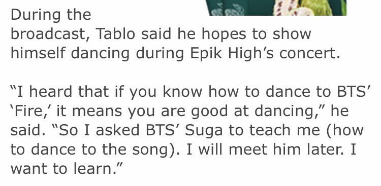 tablo ended up choosing to dance to bangtan's "fire" so he texted his dearest dongseng for help 