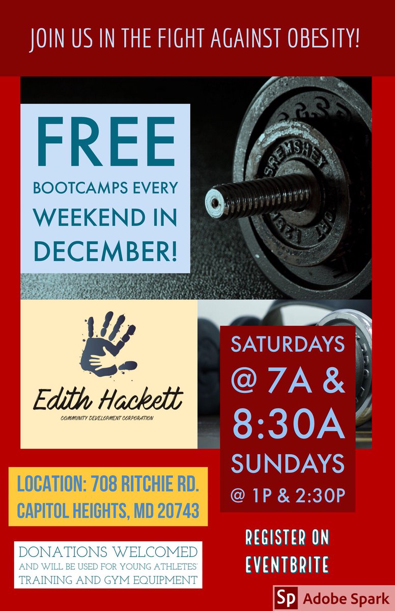 CommunityEdith's tweet image. We are offering free adult boot camp sessions every weekend in the month of December! Make sure you register for each class #EdithHackett #4GrandMa