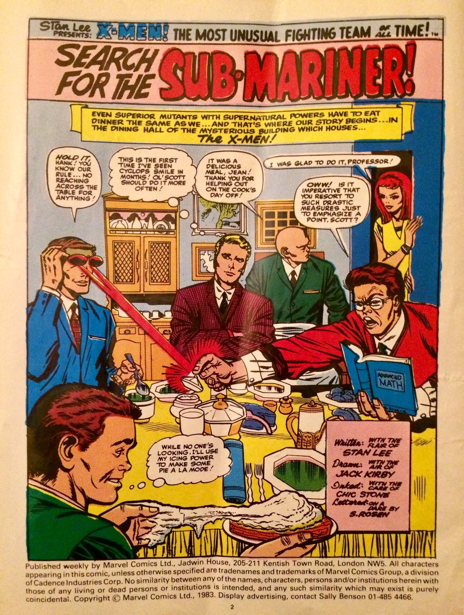 ComicsCollecti1's tweet photo. Marvel UK’s The Original X-Men No.11, 13th July 1983. Enter the Sub-Mariner! &amp; just look at the state of breakfast with the X-Men! Also featuring a Spidey vs X-Men pin-up &amp; the origin of The Beast. Seeing this reminds me of how much I loved the X-Men comic. #StanLeeForever https://t.co/cOWGPmrbHk