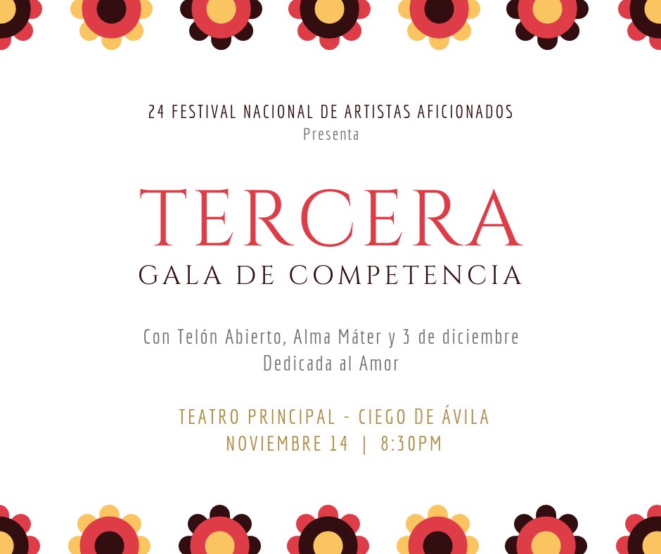FeuCuba's tweet photo. #Cuba Hoy tercera gala de competencia del   #24FNAA #SienteMiArte #SienteLoCubano #CubaEsCultura #SomosFEU #SomosCuba 🇨🇺👨‍🎤👩‍🎤🎼🎵🎶🎙️🎛️🎤📻🎷🎸🎹🎺🎻🥁 @DiazCanelB @siempreconcuba @CubaMINREX @CubaMjm2 @rpalmero1 https://t.co/XVkMp4s3t7