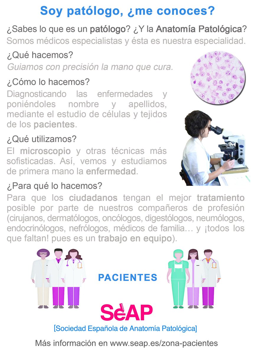 ¿Aún no sabes lo que hace un #Patólogo? ¿Un #Médico especializado en #AnatomíaPatológica? Hoy celebramos el Día Internacional de esta especialidad médica, nuestra especialidad 😁. #PathologyDay #InternationalPathologyDay 🔬