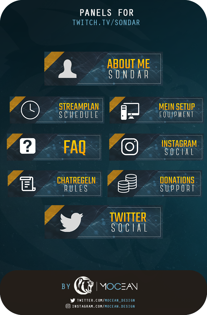 Mocean_Design's tweet photo. Oi, schon über eine Woche her, dass ihr was von uns gehört habt. :3
Hier sind noch, wie versprochen die

▪️Twitch-Panels für Sondar 

#twitch #grafik #layout #mocean #design https://t.co/BDgf9fj9Cx
