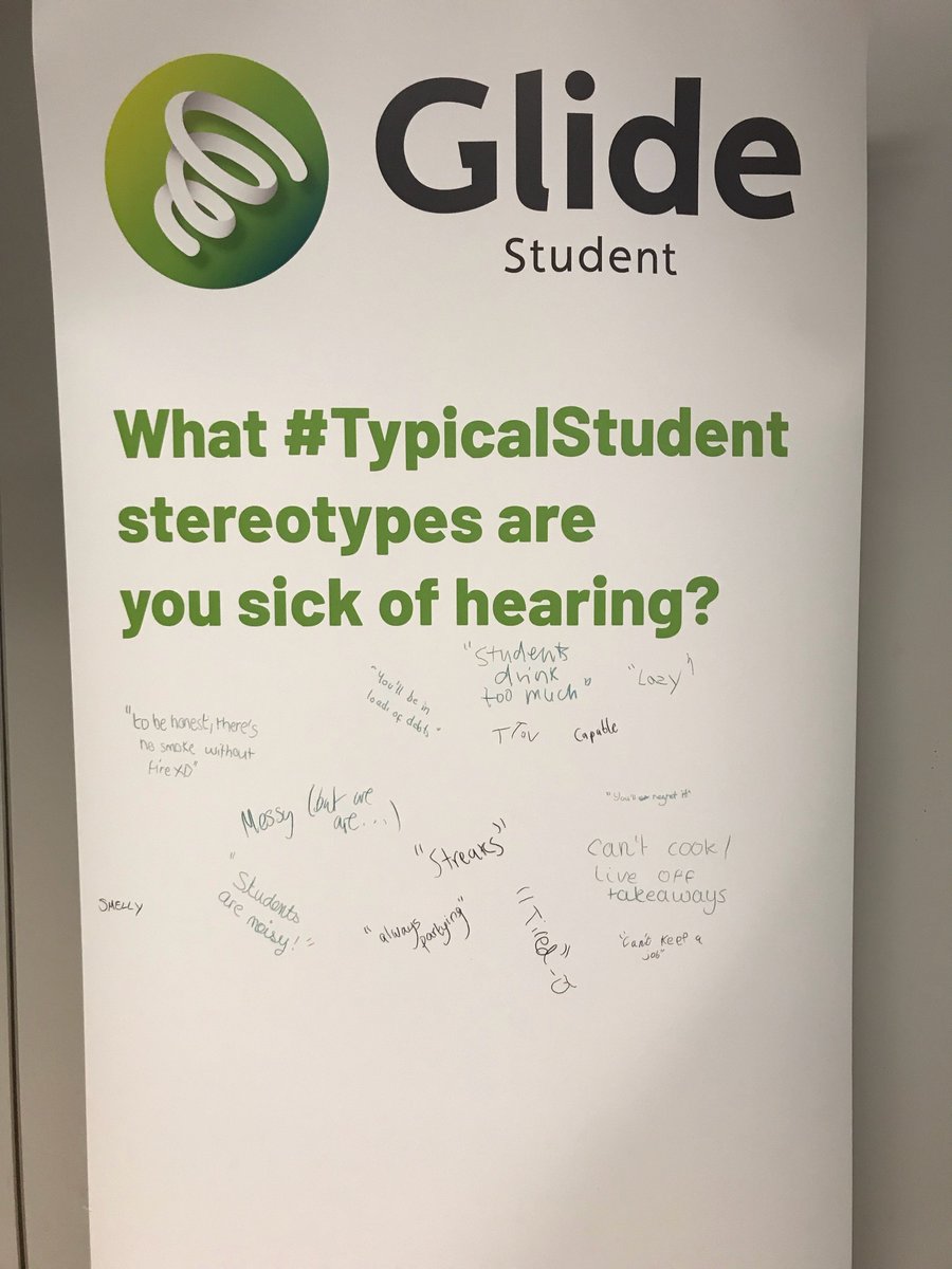 GlideStudent's tweet photo. We're at the Sheffield Students Union Housing Fair today! Pop over and write what stereotypes you are sick of hearing as a #TypicalStudent There's free goodies to claim too! #sheffieldsu @SheffieldSU #student https://t.co/xQVvjyddn4