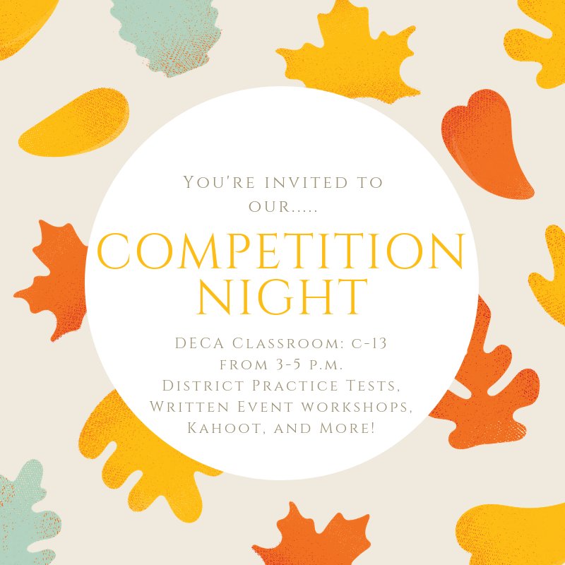 ManzanoDECA's tweet photo. Hey DECAcated Monarchs! Need help on your written events? Want to ace district testing so you could get to experience districts, and state, and ICDC?! Then come and join us today after school from 3-5 p.m.! Hope to see y'all there! https://t.co/ucK3Yt4JJI