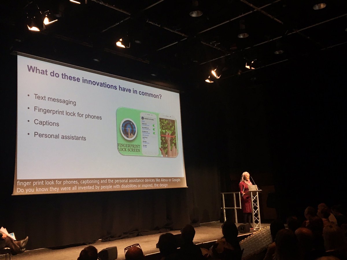 thinkdesignable's tweet image. Sumaira Latif starts by highlighting the services and features that were first designed for #disabled people but were then made mainstream. She argues #inclusion shouldn’t be an after thought but a design driver. #Designable2018