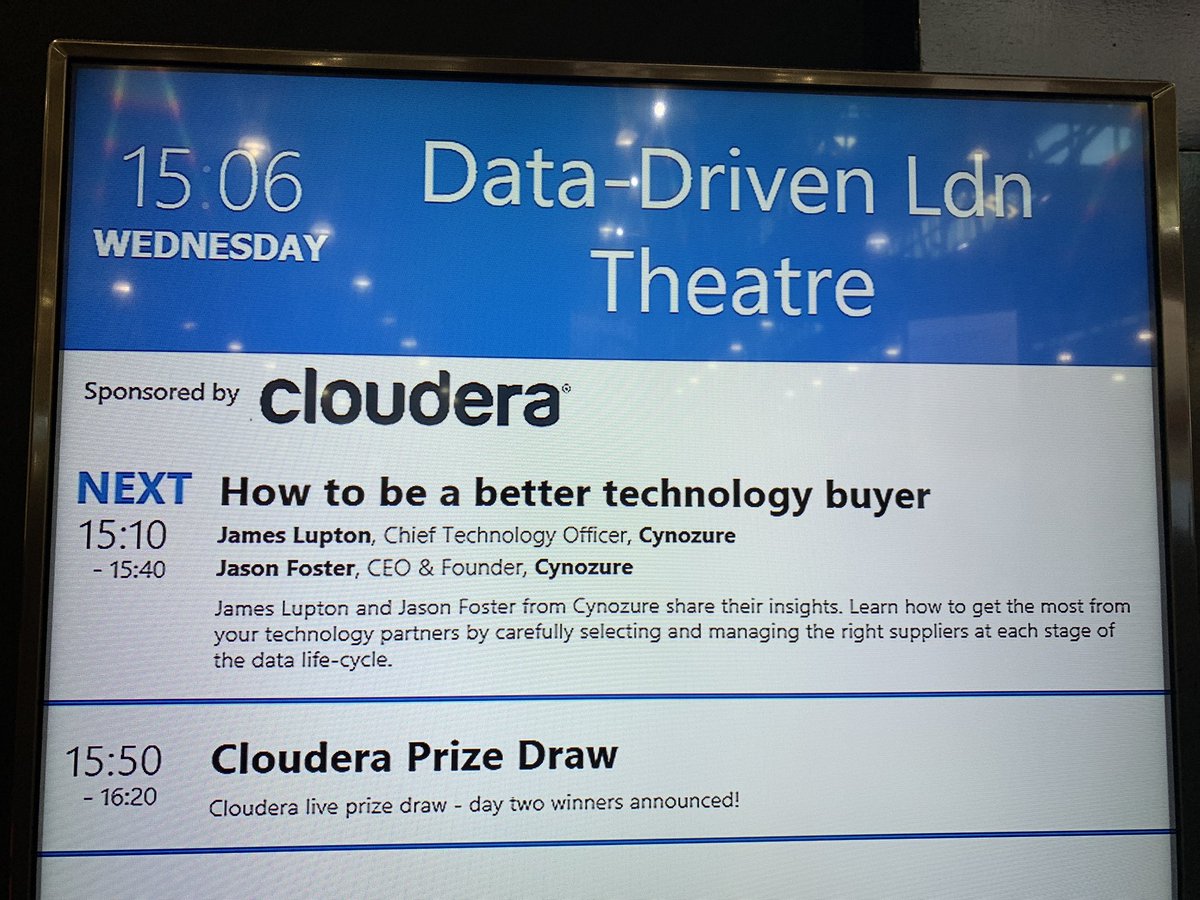 ClouderaEMEA (@clouderaemea) on Twitter photo Don’t miss our partners @cynozure_uk in the data-driven theatre - how to be a better technology buyer <a href="/BigData_LDN/">Big Data LDN - 24/25 Sept 25</a> #tech #data #analytics Don’t miss our partners @cynozure_uk in the data-driven theatre - how to be a better technology buyer <a href="/BigData_LDN/">Big Data LDN - 24/25 Sept 25</a> #tech #data #analytics