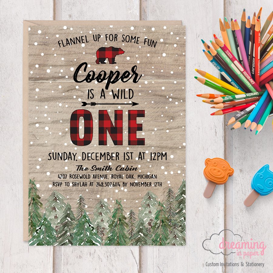 Wild One Bear Buffalo Plaid Pine Trees Birthday Invitations

I love taking an existing design and reworking it into something different!  Order here: dreaminginpaper.com/product-page/w…

#wildone #wildonebirthday #lumberjackbirthday #buffaloplaid #rusticinvitation #wildoneinvitation