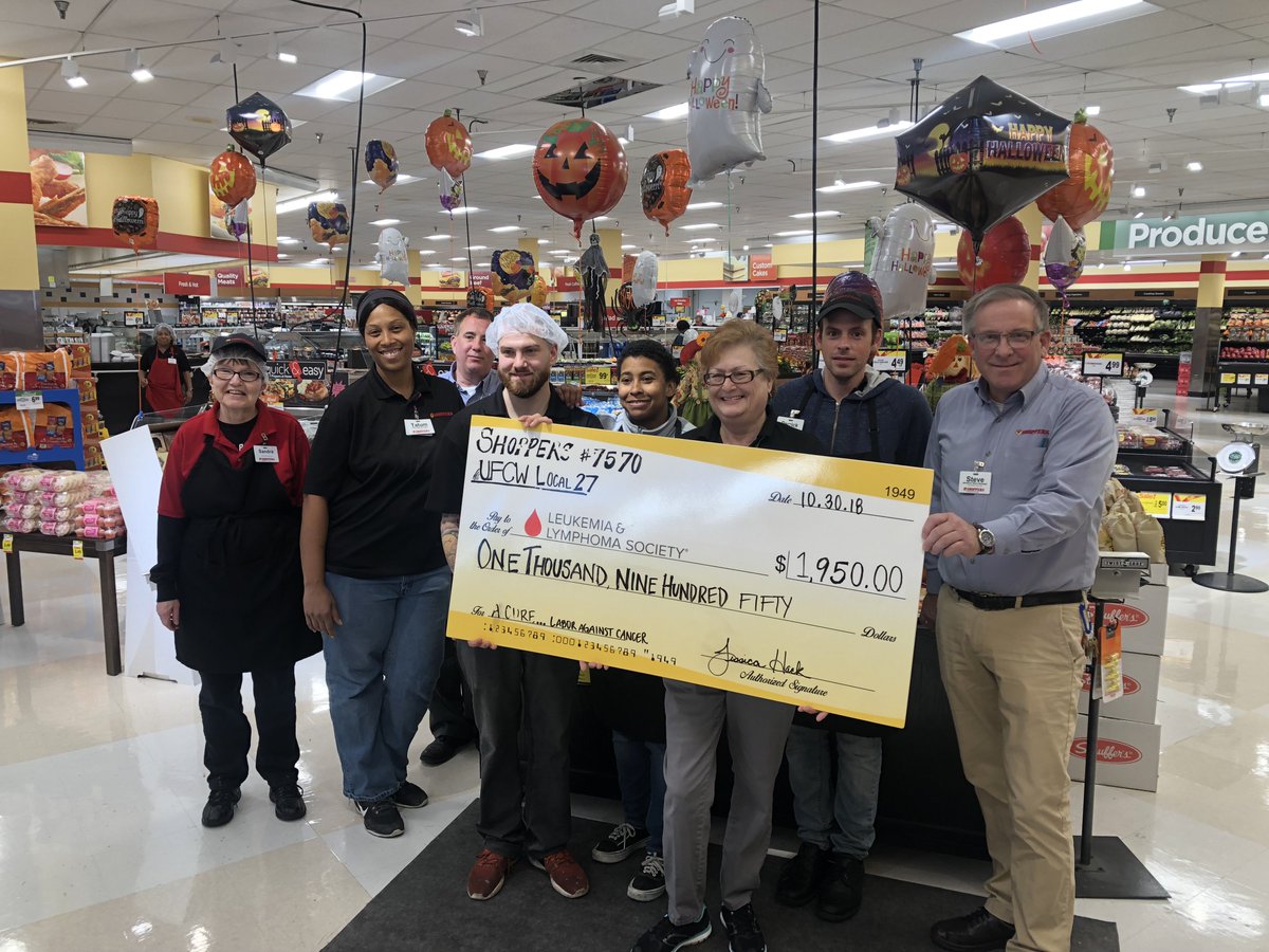 UFCW's tweet photo. .@UFCWLocal27 and @UFCW400 partnered w/ Shoppers Food in a 14-day campaign in 47 stores, setting a goal to raise $20,000 for @LLSusa . They exceeded that # with a grand total of $22,131.27 - fantastic job by all! Together we are fighting to end blood cancers. #LaborAgainstCancer https://t.co/hDEHnmOEdJ