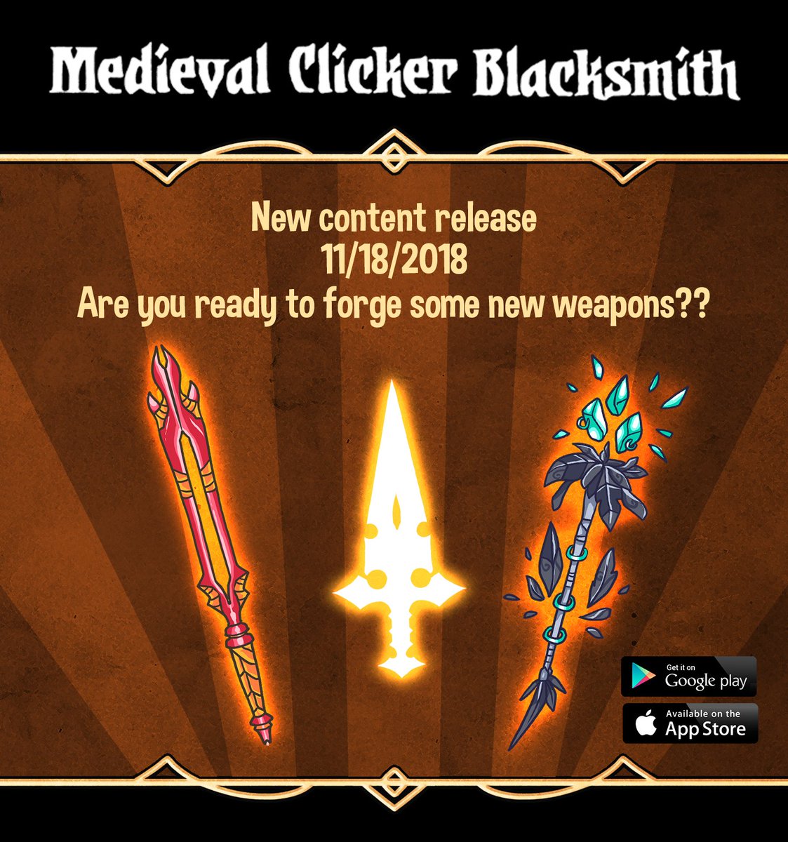 NoxfallStudios's tweet photo. A new update for @MedievalClicker is coming soon!!
New materials, new weapons and new chapters of the story of Aventra to discover!

Join Talkor and Vala in their new adventure!
https://t.co/8sHKIaC3Cy

#medievalclicker #medieval #clicker #blacksmith #indiegame #indiedev #gamedev https://t.co/1r25pjNON8