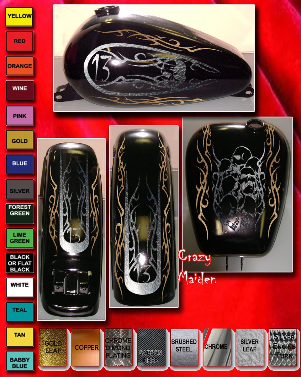 MaidenCrazy's tweet photo. Motorcycle gas tank and fender graphics set. "Lucky 13" https://t.co/gONWIk5jl2 #biker #bikers #motorcycle #motorcycles #sportbike #HarleyDavidson #YAMAHA #bikerbabe #bikerlife #customdesign #crazymaidendesigns #bike #RiderNation #Riders #GraphicsDesign #Graphics https://t.co/GWDgwfMnLG