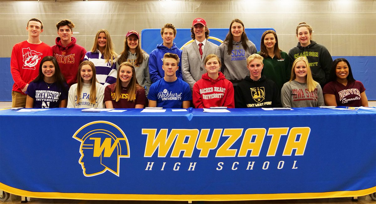 wayzataschools's tweet photo. 1, 2, 3, 4, 5, 6, 7, 8, 9, 10, 11, 12, 13, 14, 15, 16, 17! SEVENTEEN!! SEVENTEEN SENIORS @WayzataHS signed letters of intent to play at the collegiate level! Congrats to all of you and all of your hard work!! We are beaming with #TROJANPRIDE #WeAreWayzata https://t.co/QgqfD7VcFS