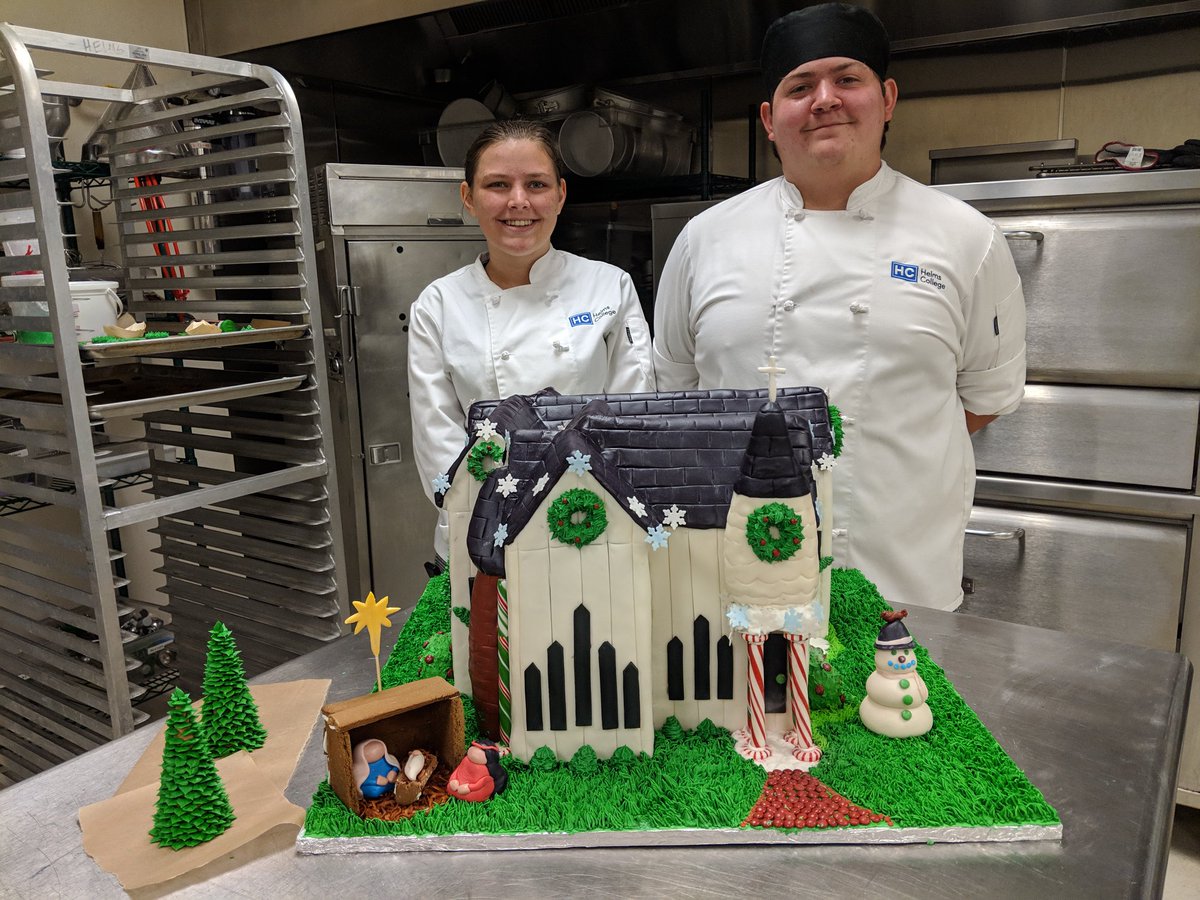 HelmsCollege's tweet photo. Three of our talented Helms College culinary students and Chef Scott submitted this stunning creation to the @augustamuseum's annual Gingerbread Village display! #HelmsCollege #HCProud #ChefLife #GingerbreadHouseGoals https://t.co/GJC3OTOqXM