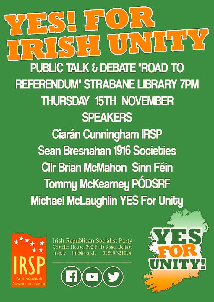 irspireland's tweet image. * Reminder *

Everyone Welcome

#YesForUnity #Ireland #Think32 #UnitedIreland #BorderPoll #Brexit #Strabane