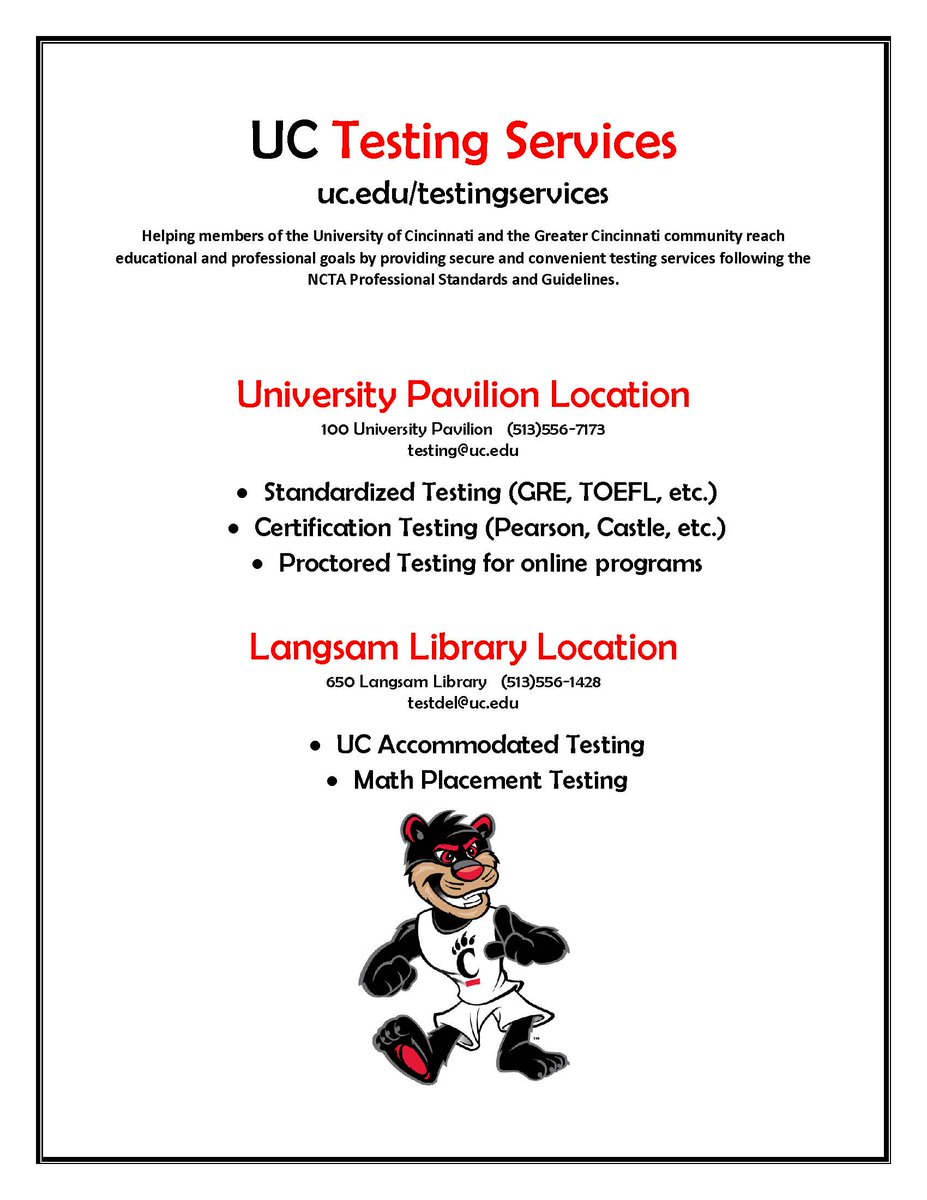 UC Testing Services is now on Twitter! Check out the flyer to see all the services we offer at our 2 locations!
