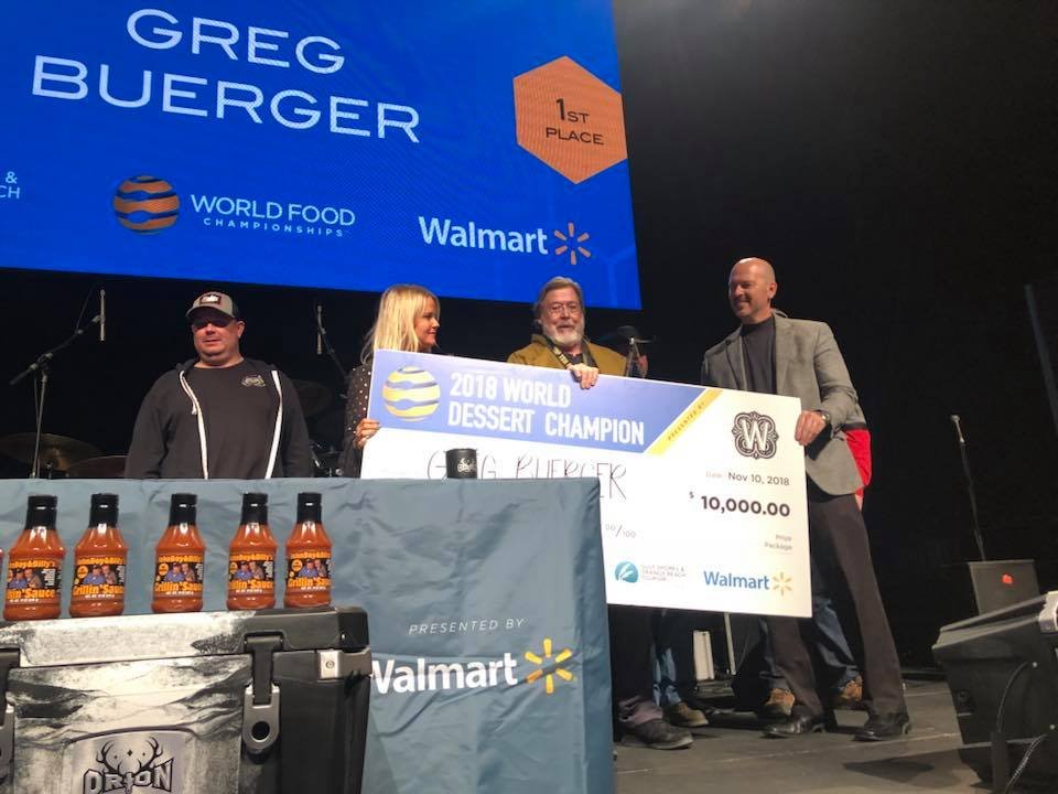 WorldFoodChamp's tweet photo. Congratulations to the 2018 World Dessert Champion Greg Buerger!
#WFC2018 #FoodSport #FoodChamps #PresentedByWalmart @Dough_EZ @Walmart https://t.co/F3UbMAOuQb
