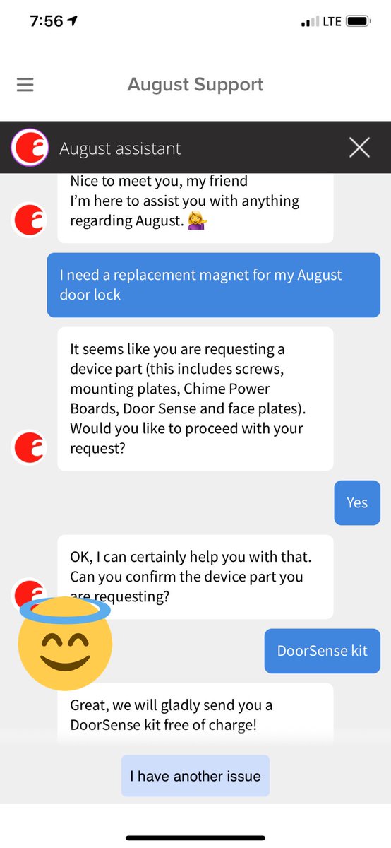 OmegaOmega's tweet image. OMG a million times YES! This was my in app support experience with @AugustHomeInc - I was nervous when I saw an autobot. However, no ticket waiting for a response, immediate cost-free replacement handled instantly. That’s how you implement automated help!