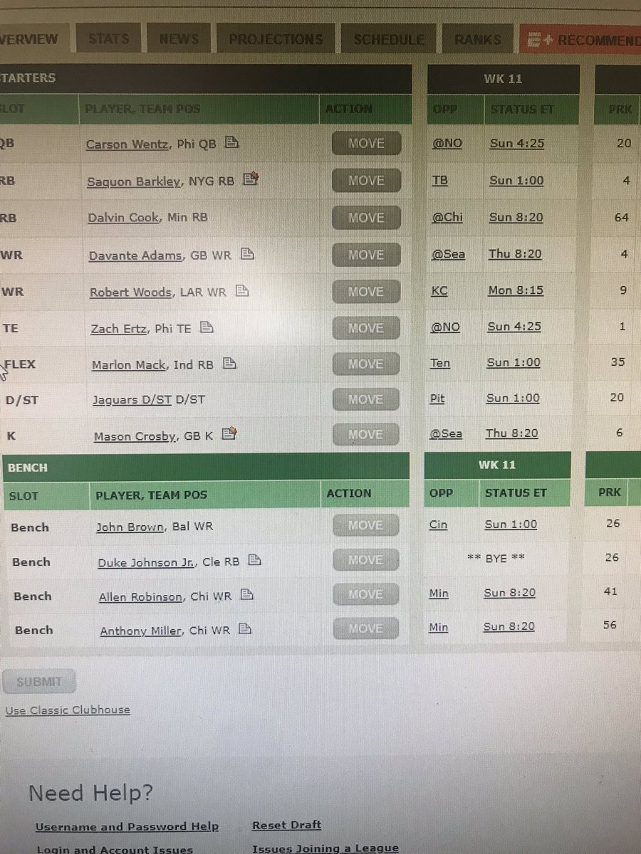 JoeyClover's tweet photo. What adjustments would you make, if any? #FantasyFootball @ESPNFantasy @fantasyfocus @MatthewBerryTMR @FieldYates https://t.co/PwiCuCOlM4