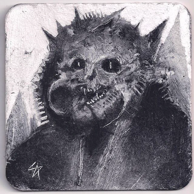 Lovecraftiana - Ulthar. 5x5 oil on coaster. For Salut III opening this Friday at @nucleusportland . Thank you to my patrons for your strength and support! Specially to MP Boehringer, Kevin Walters and Roberto Ruiz! https://t.co/L3JgAaIt44 